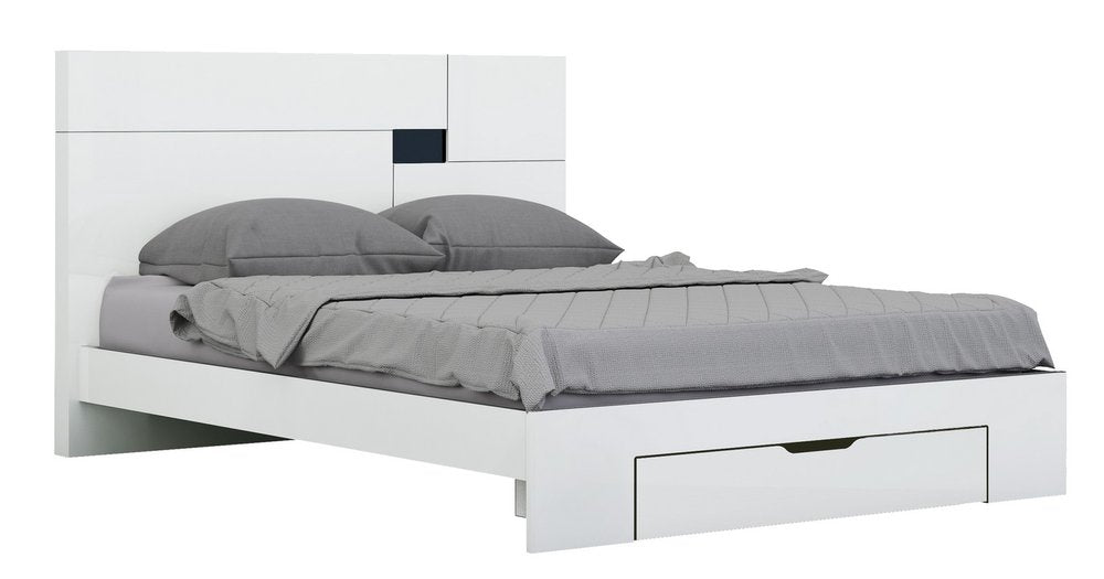 Solène 80" White Solid Wood Queen Platform Bed with Storage Drawer
