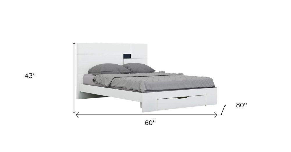 Solène 80" White Solid Wood Queen Platform Bed with Storage Drawer