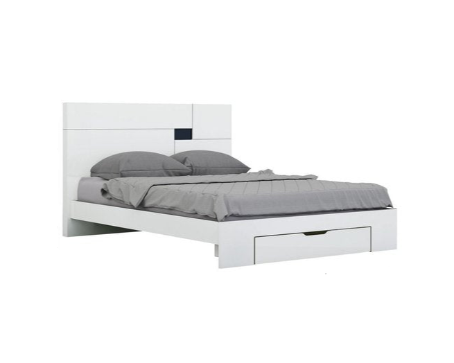 Solène 80" White Solid Wood Queen Platform Bed with Storage Drawer