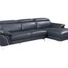 Monarch Navy Italian Leather 2-Piece Sectional Sofa with Chaise and Silver Metal Legs
