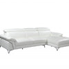 Opulence White Italian Leather Left-Facing Sectional Sofa with Chaise and Silver Metal Legs