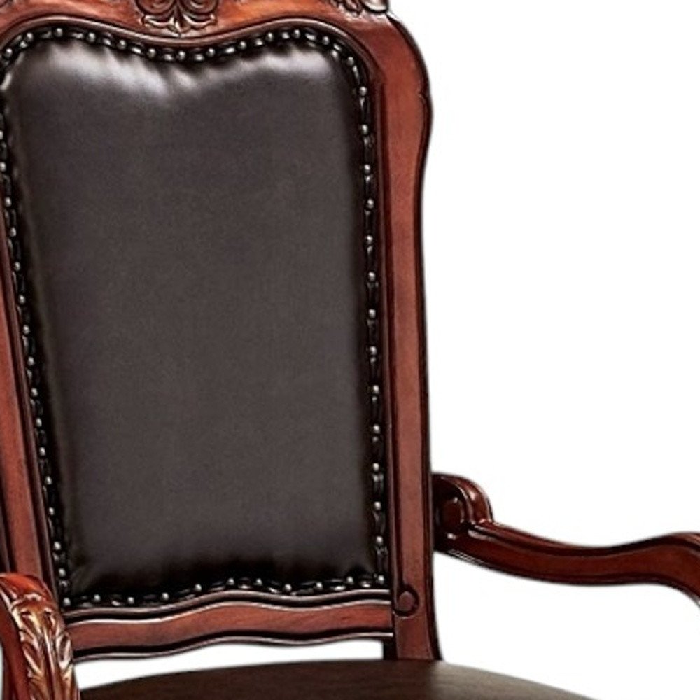Valette 46" Brown Faux Leather Queen Anne Back Dining Arm Chairs, Set of 2