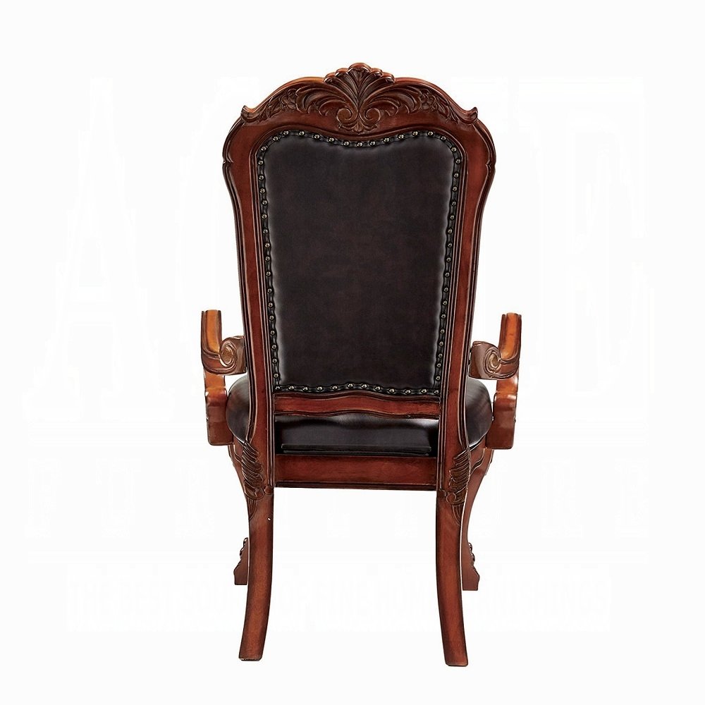 Set of 2 Windsor Brown Faux Leather Queen Anne Back Dining Arm Chairs