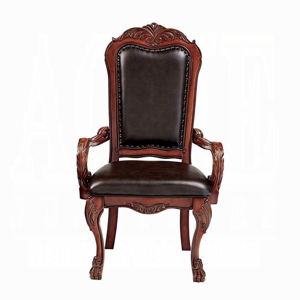Valette 46" Brown Faux Leather Queen Anne Back Dining Arm Chairs, Set of 2