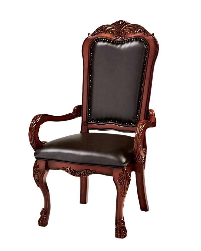 Set of 2 Windsor Brown Faux Leather Queen Anne Back Dining Arm Chairs