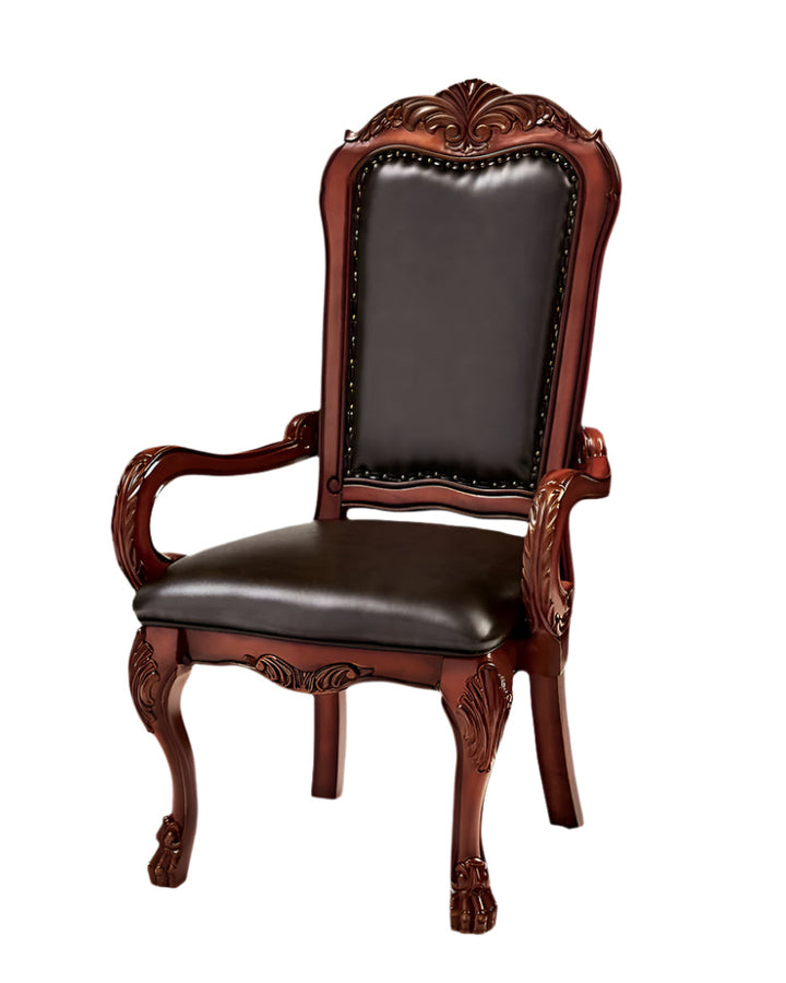 Valette 46" Brown Faux Leather Queen Anne Back Dining Arm Chairs, Set of 2