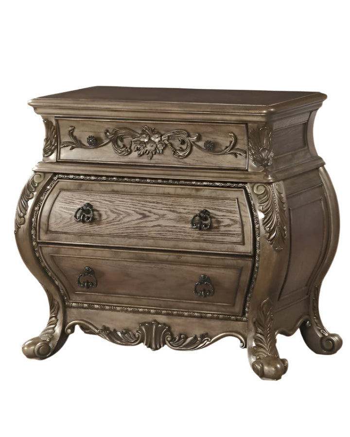 34" Champagne Novelty Three Drawers Solid Wood Nightstand