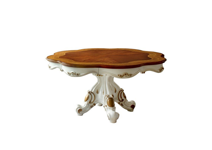 Léon 62" Brown and White Solid Wood Pedestal Dining Table