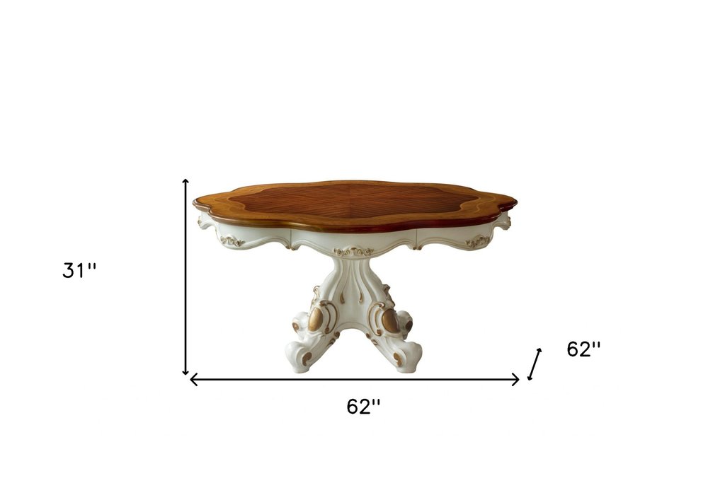 Léon 62" Brown and White Solid Wood Pedestal Dining Table