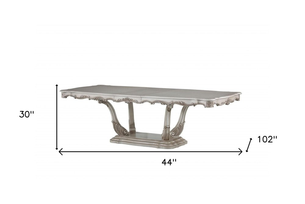 Savarin 102" Off White Solid Wood Pedestal Dining Table