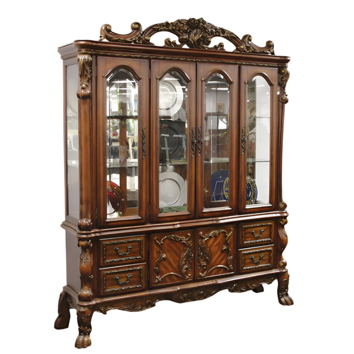 Beaumont 89" Cherry Solid Wood China Cabinet with Glass Doors and Drawers