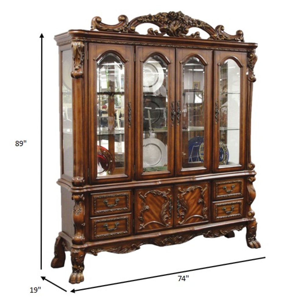 Beaumont 89" Cherry Solid Wood China Cabinet with Glass Doors and Drawers