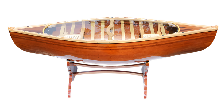 59.5-Inch Natural Solid Wood Canoe-Inspired Oval Glass Coffee Table