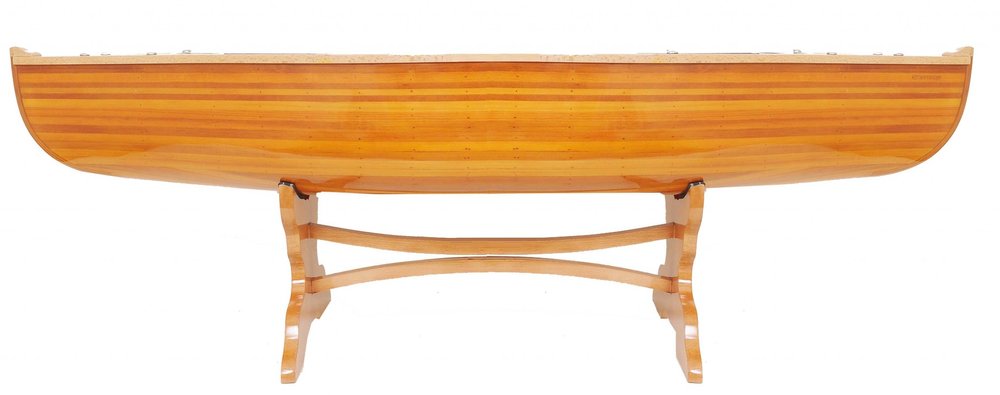 59.5-Inch Natural Solid Wood Canoe-Inspired Oval Glass Coffee Table
