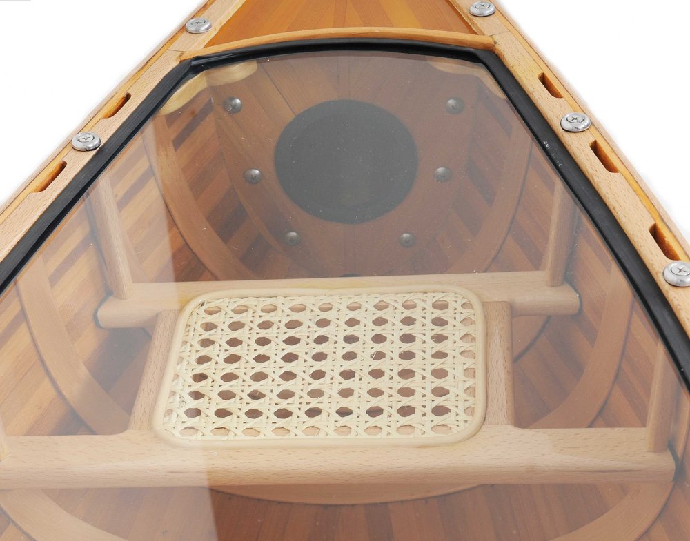 59.5-Inch Natural Solid Wood Canoe-Inspired Oval Glass Coffee Table