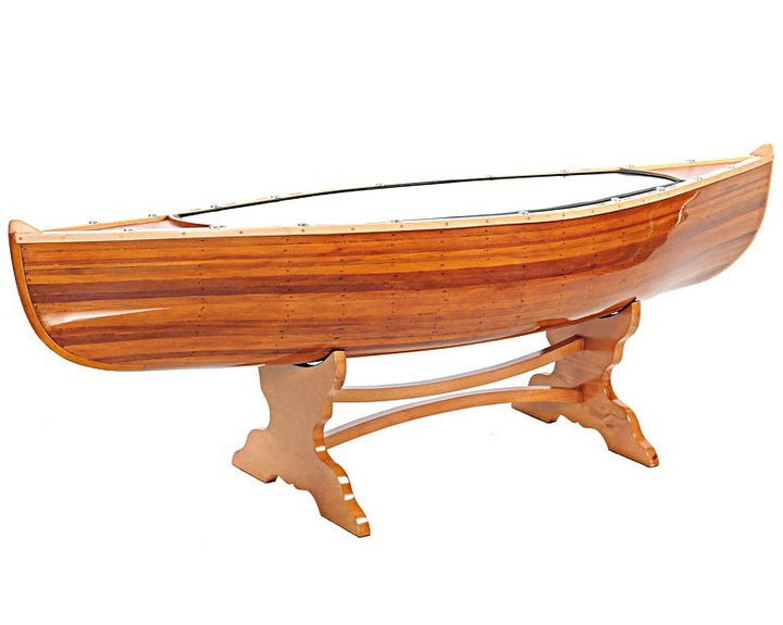 59.5-Inch Natural Solid Wood Canoe-Inspired Oval Glass Coffee Table