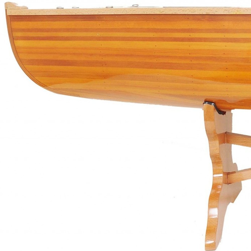 59.5-Inch Natural Solid Wood Canoe-Inspired Oval Glass Coffee Table