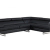 Camden Black Leather Right-Facing 2-Piece Sectional Sofa with Silver Metal Legs