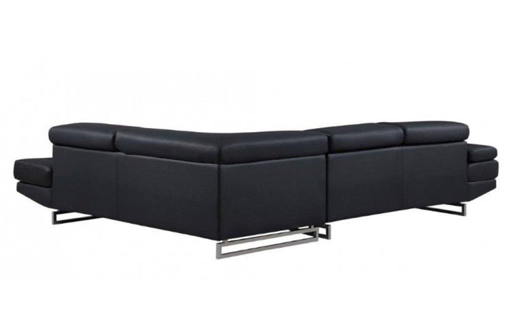 Camden Black Leather Right-Facing 2-Piece Sectional Sofa with Silver Metal Legs