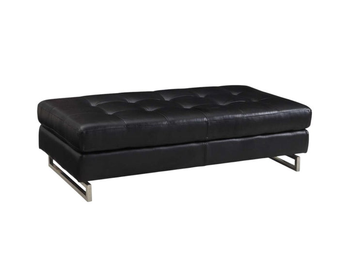 LuxeMod 63" Black Tufted Faux Leather Bench Ottoman with Silver Metal Base