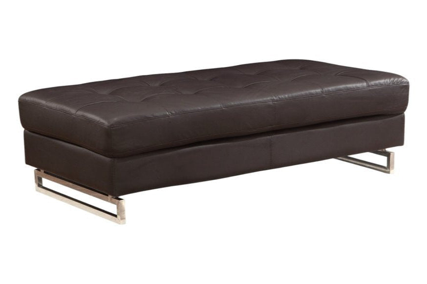 Vellaro 63" Brown Tufted Faux Leather Ottoman with Silver Metal Base