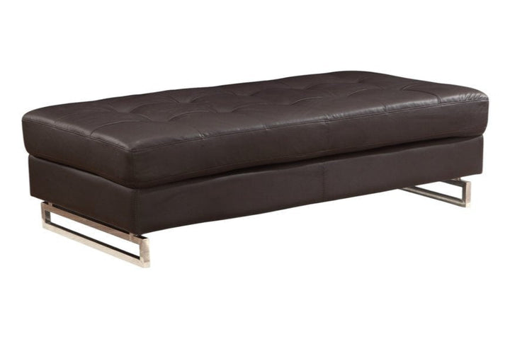 Vellaro 63" Brown Tufted Faux Leather Ottoman with Silver Metal Base