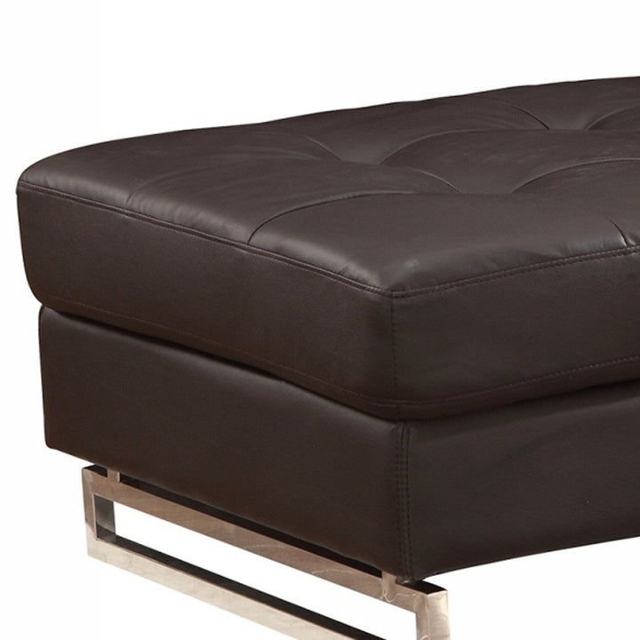 Vellaro 63" Brown Tufted Faux Leather Ottoman with Silver Metal Base
