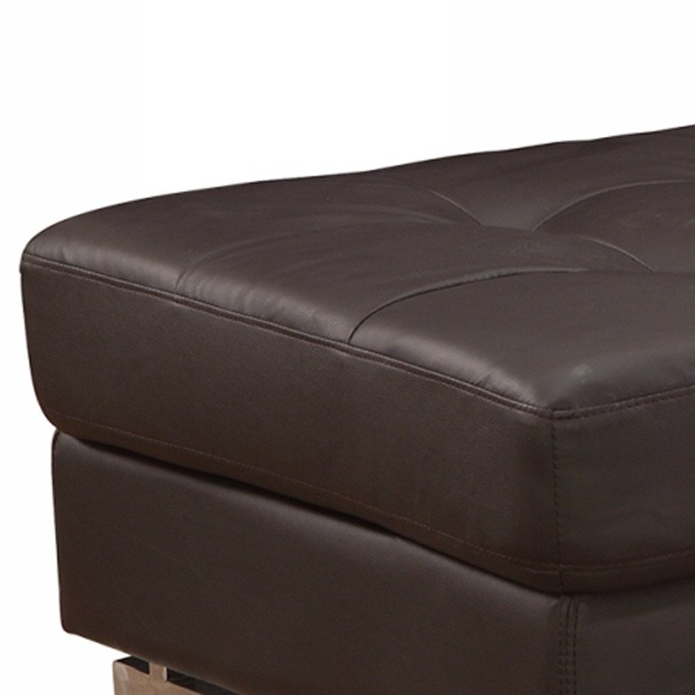 Vellaro 63" Brown Tufted Faux Leather Ottoman with Silver Metal Base