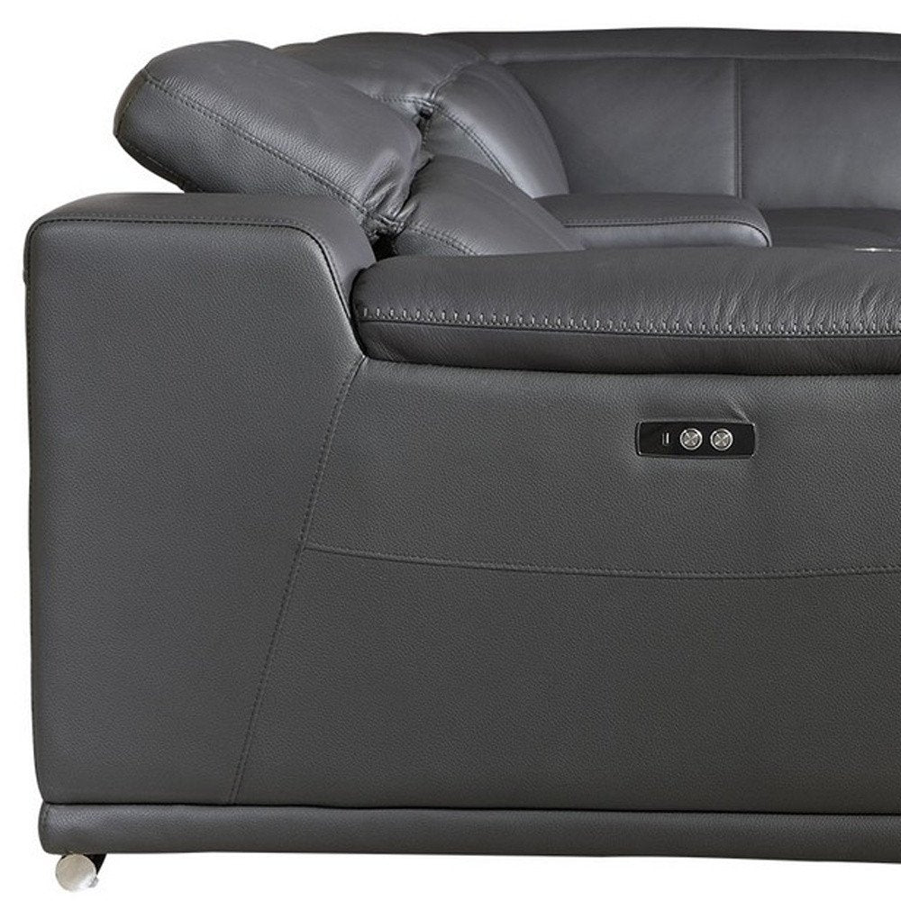 Vittoria Gray Italian Leather 6-Piece U-Shaped Power Reclining Sectional with Console