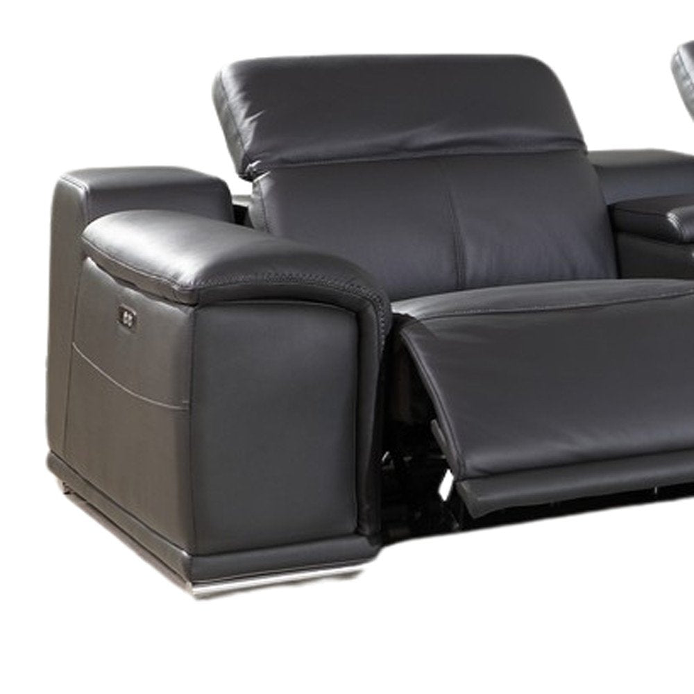 Vittoria Gray Italian Leather 6-Piece U-Shaped Power Reclining Sectional with Console