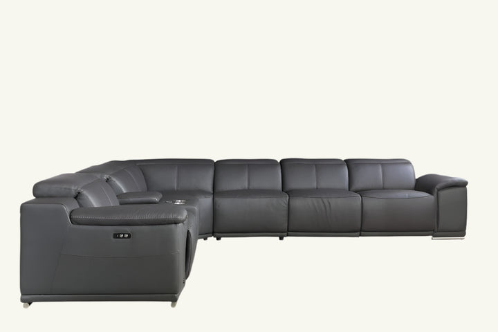 Ravello Gray Italian Leather 7-Piece U-Shaped Power Reclining Sectional with Console