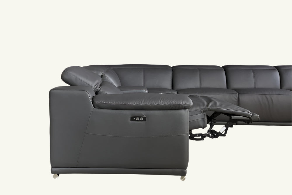 Ravello Gray Italian Leather 7-Piece U-Shaped Power Reclining Sectional with Console
