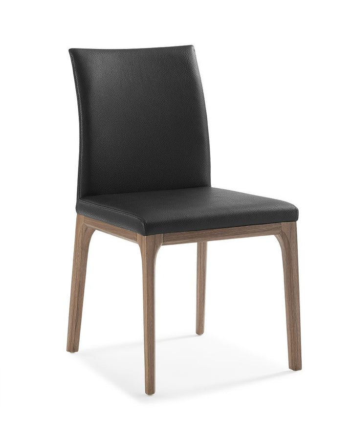 Benoît 35" Black Faux Leather Dining Side Chairs with Brown Legs, Set of 2