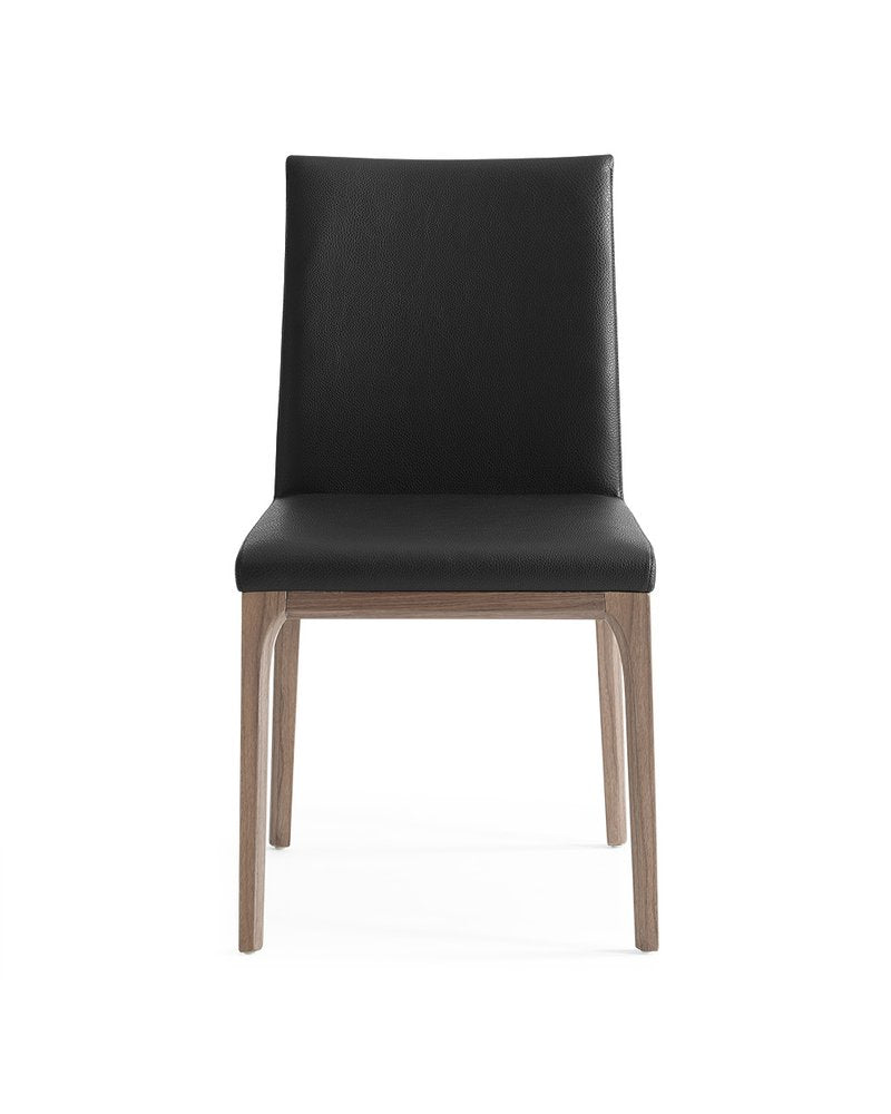 Benoît 35" Black Faux Leather Dining Side Chairs with Brown Legs, Set of 2