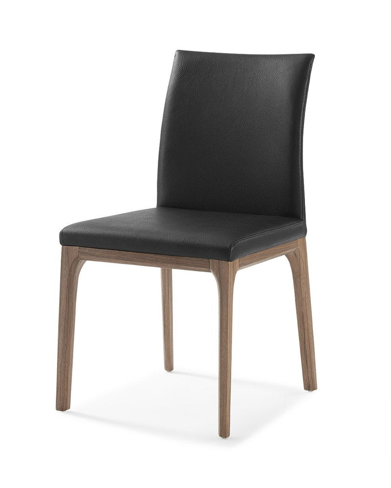 Benoît 35" Black Faux Leather Dining Side Chairs with Brown Legs, Set of 2