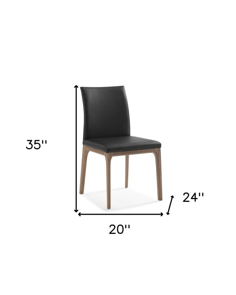Benoît 35" Black Faux Leather Dining Side Chairs with Brown Legs, Set of 2
