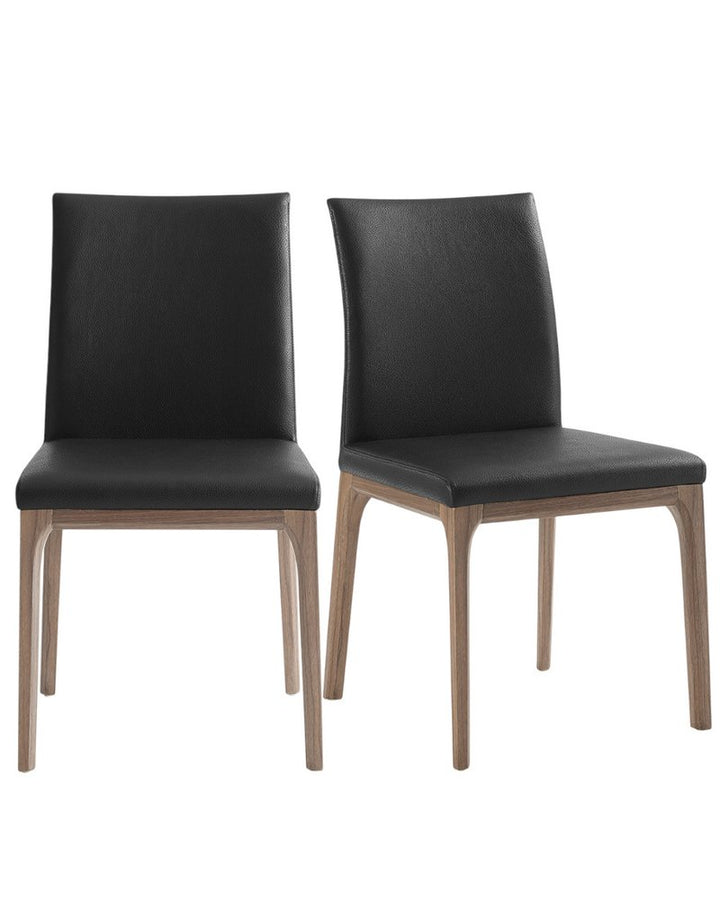 Benoît 35" Black Faux Leather Dining Side Chairs with Brown Legs, Set of 2