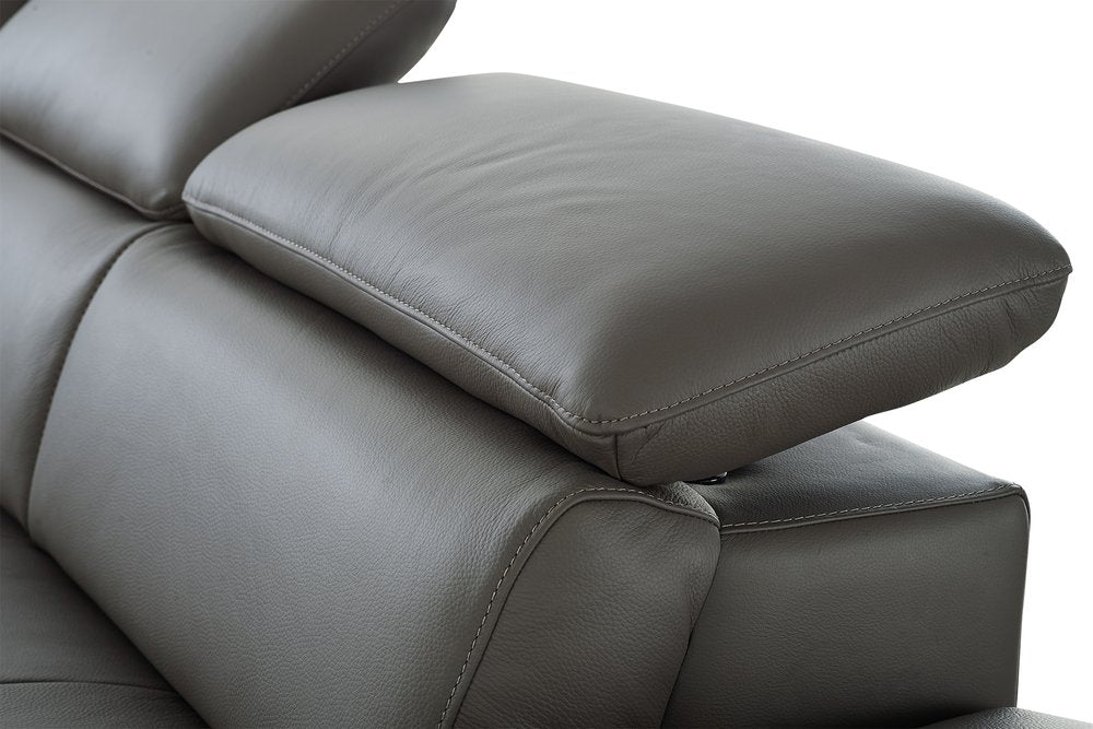 Belluno Dark Gray Genuine Leather Left-Facing Sofa and Chaise Sectional with Silver Legs