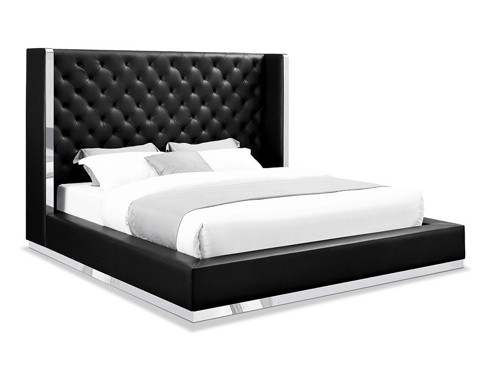 Bordeaux 91" Black Faux Leather King Bed Frame with Wingback Headboard