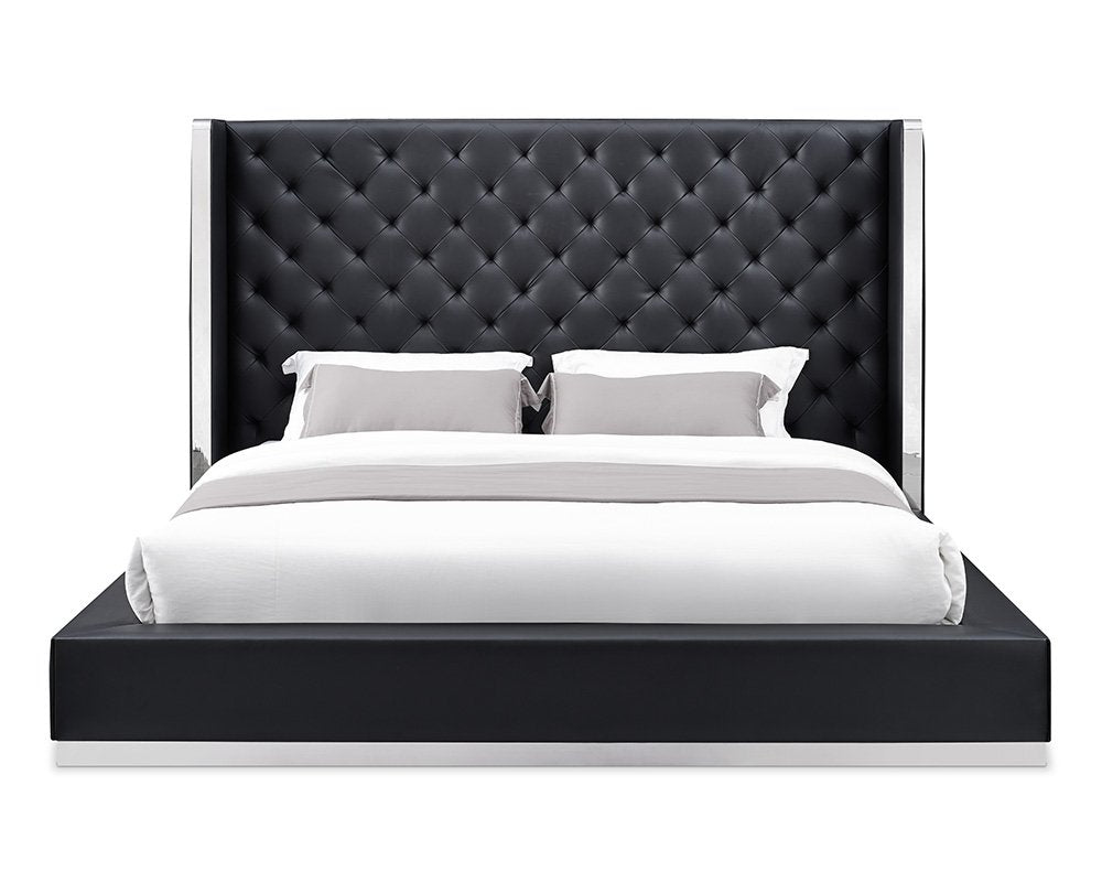Bordeaux 91" Black Faux Leather King Bed Frame with Wingback Headboard