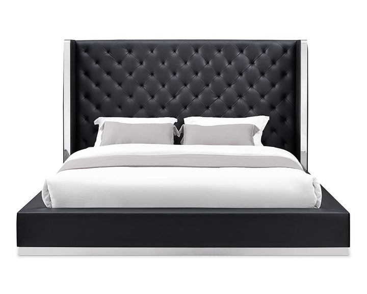 Bordeaux 91" Black Faux Leather King Bed Frame with Wingback Headboard