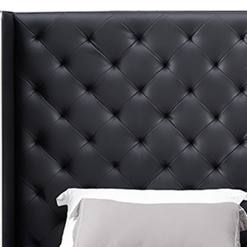 Bordeaux 91" Black Faux Leather King Bed Frame with Wingback Headboard