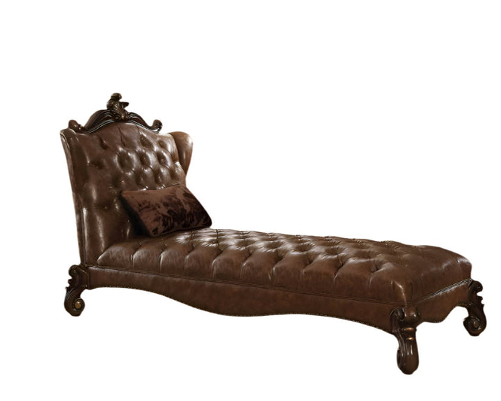 Montrouge 76" Dark Brown Faux Leather Tufted Lounge Chair with Toss Pillow