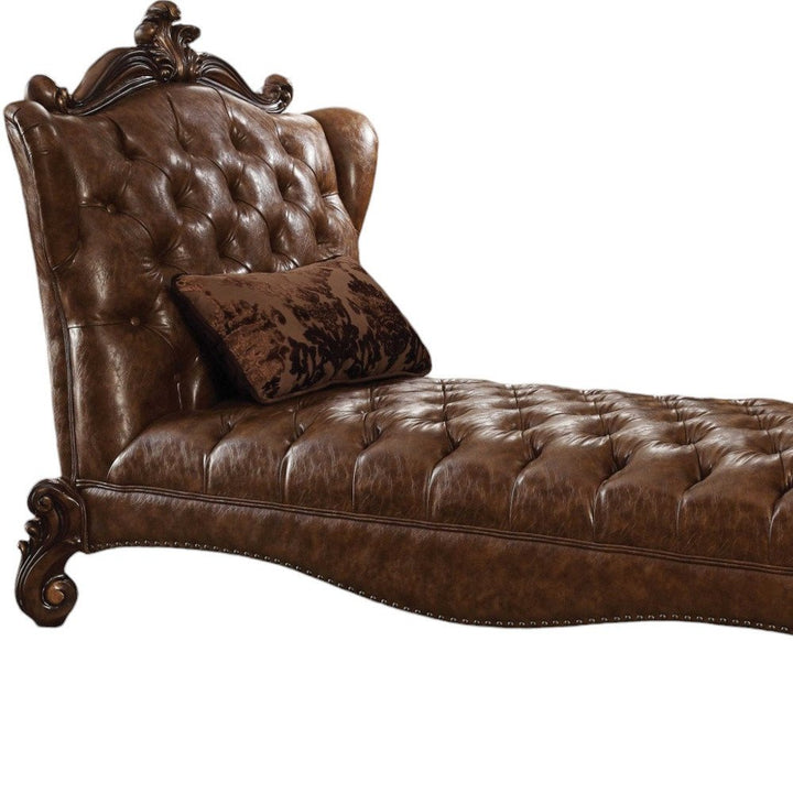 Montrouge 76" Dark Brown Faux Leather Tufted Lounge Chair with Toss Pillow