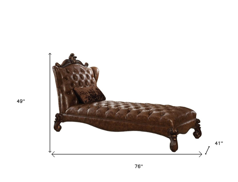 Montrouge 76" Dark Brown Faux Leather Tufted Lounge Chair with Toss Pillow