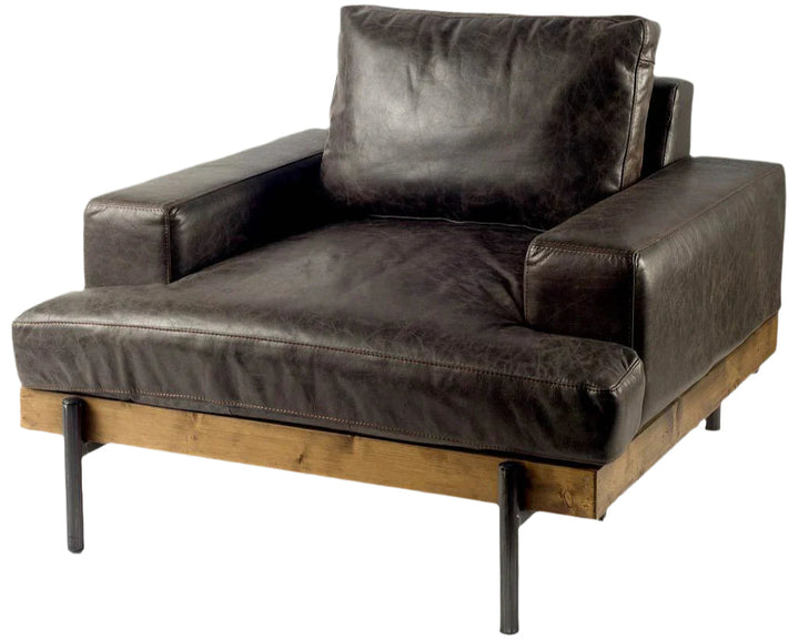 Bristol 41" Black Faux Leather Club Chair with Distressed Finish