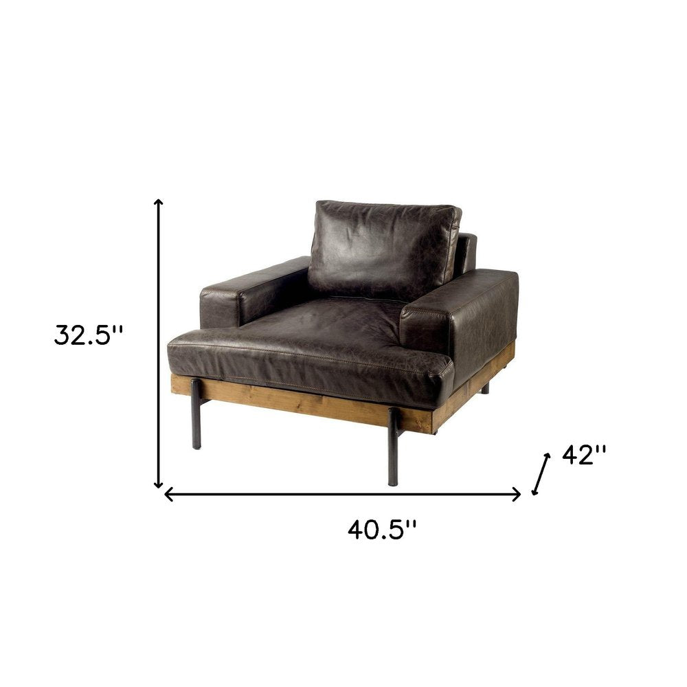 Bristol 41" Black Faux Leather Club Chair with Distressed Finish