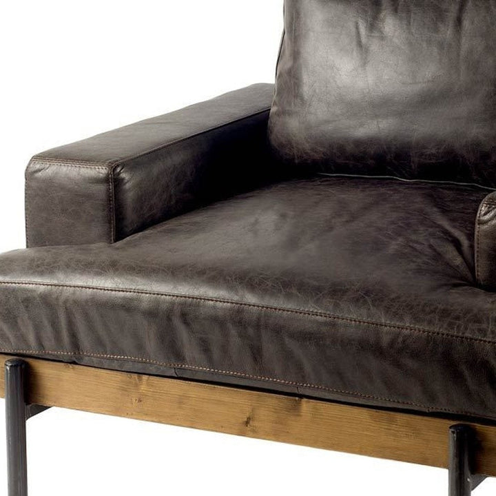 Bristol 41" Black Faux Leather Club Chair with Distressed Finish