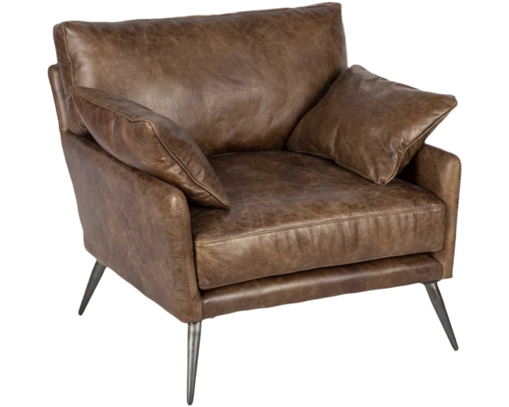 Devon 33" Brown Faux Leather Arm Chair with Silver Accents