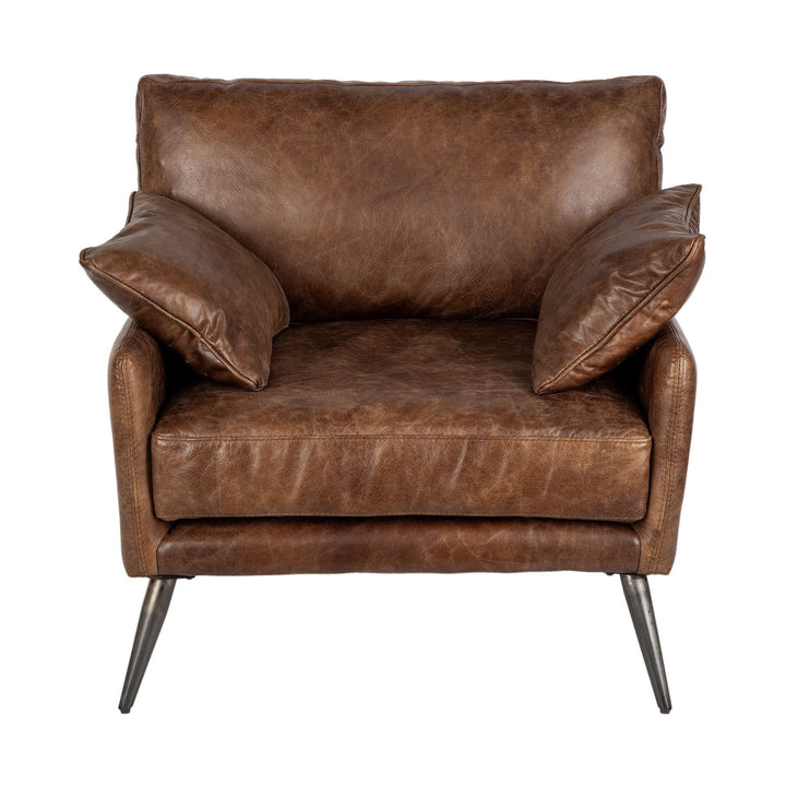 Devon 33" Brown Faux Leather Arm Chair with Silver Accents